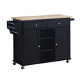 thumbnail image 3 of Black Kitchen Island Cart, Kitchen Island on Wheels, Kitchen Cart with Storage Drawers, Towel Rack and Open Compartments, Stable and Durable, Space Saving Design, Easy Assembly, 3 of 5