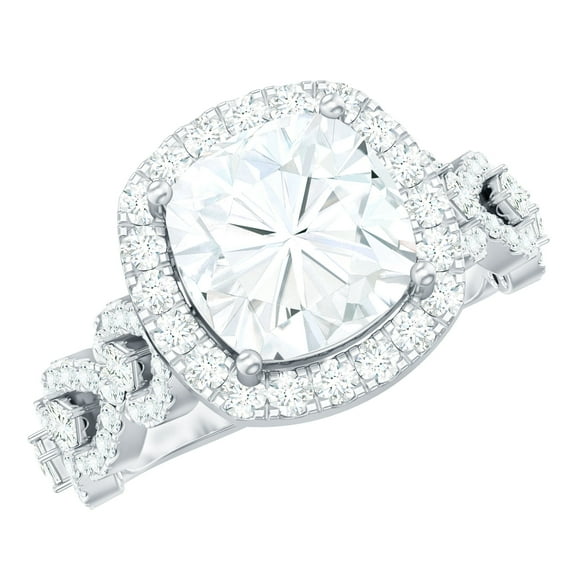 Rosec Jewels Certified Moissanite Engagement Ring with Halo - Vintage Style Ring - D-VS1 Quality - with Jewelry Box, 925 Sterling Silver, US 4.00