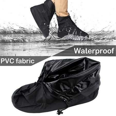 IClover 360 Waterproof Rainproof PVC Fabric Zippered Shoe Covers Rain Boots Overshoes Protector Bike Motorcycle Anti-Slip Travel Women Men Kids Short Black XL Size Sole Length:11.8inch/US