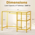 thumbnail image 3 of Costway Computer Desk Tempered Glass Workstation Vanity Table with 2-Tier Storage Shelves Gold, 3 of 10