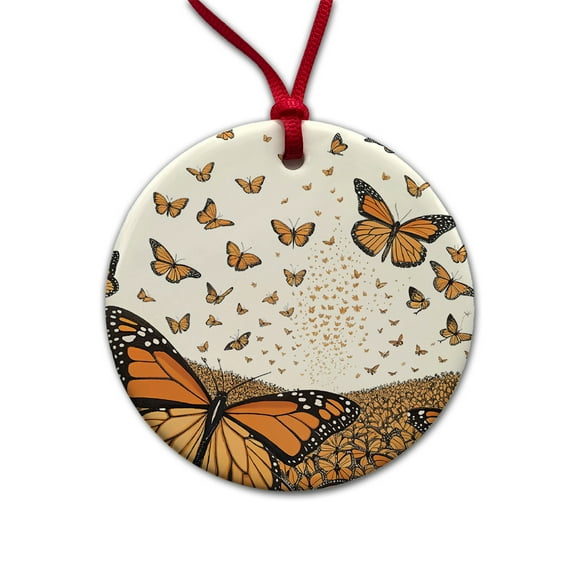 Monarch Butterflies Covering the Countryside Christmas Tree Holiday Round Ceramic Ornament