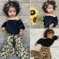 thumbnail image 1 of Kids Girl Off Shoulder Velvet Tops Bell-Bottom Pants Outfit Set, 1 of 5