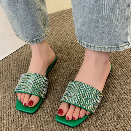 

YTJX Women Rhinestone Flat Slippers Beach Sandals Flip Flops Sandals Fashion Slippers Flat Open Toe Slippers Summer Casual Fashion Sandals Bathroom Beach Slippers