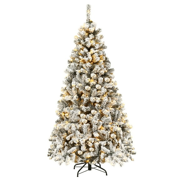 Costway 6 ft Pre-Lit Premium Snow Flocked Hinged Artificial Christmas Tree with 250 Lights