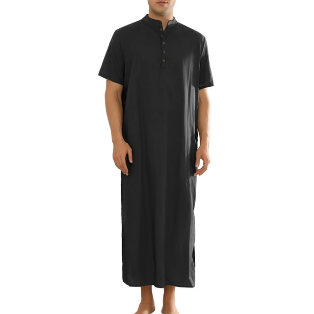CAMISONES INSPIRE CHIC para hombres, de manga corta, con cuello de pie, cómodos, pijamas de dormir, color negro
