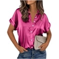thumbnail image 5 of Amzcrzy Shirts for Women Trendy Button Down Silk Blouses for Women Dressy Casual Solid Color Satin Summer Tops Comfy Short Sleeve Turn Down Collar Business Outfits 2XL, 5 of 9