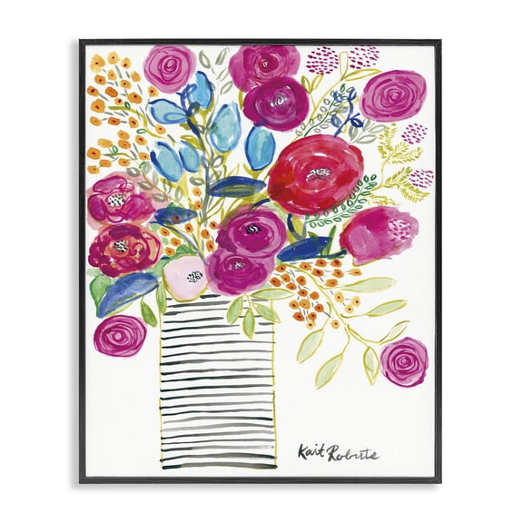 Stupell Industries Eclectic Pink and Blue Flower Drawing Black Framed Giclee Art, 16 x 20, by Penny Lane Publishing