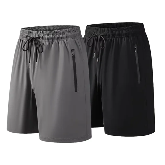 2 Pack Men's Athletic Shorts Mesh Workout Gym Activewear Basketball Shorts With Zipper Pockets