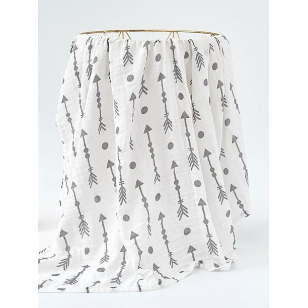 Manta Muselina para bebé 100% algodón, Suave y Transpirable, 110cm X 120cm cobijas y frazadas blanca flecha gris