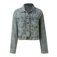 thumbnail image 6 of Jackets for Women Fall Jacket Women's Jean Jacket Washed Button Up Cropped Denim Jacket With Pockets, 6 of 8
