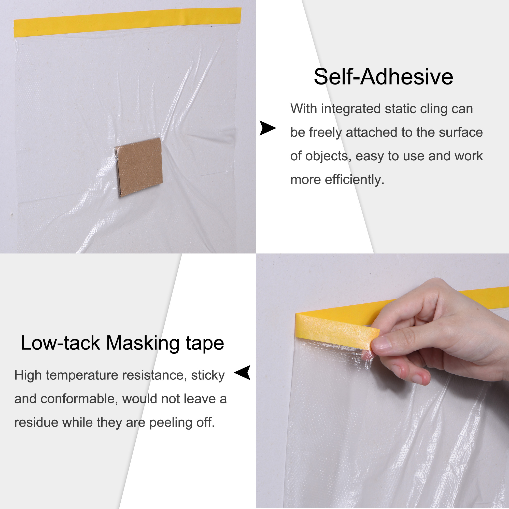 Unique Bargains Pre-Taped Masking Film with Low-Tack Painters' Tapes 70.9 in x 75 Ft