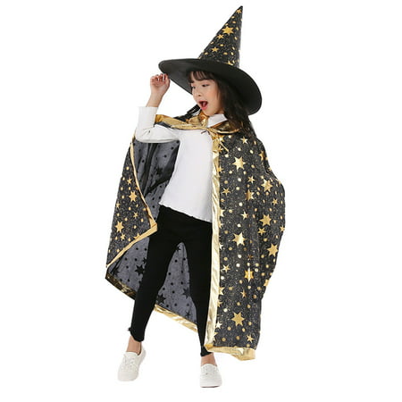 Halloween Christmas Witch Wizard Cloak with Hat Cosplay Set Costumes Party Clothes for Kids Children Girls Boys New