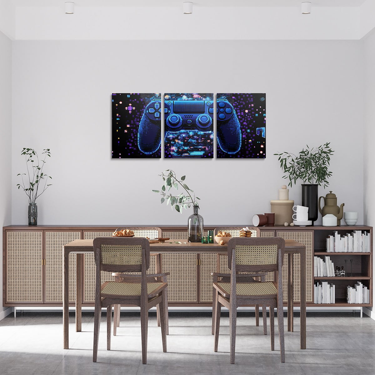 Erosebridal Gamer 3 Piece Canvas Wall Art for Living Room Bedroom 12"x16"x3pcs Gaming Office Wall Decorations Artwork Posters Modern Game Console Controller Bathroom Decor Black Blue