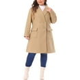 thumbnail image 3 of Agnes Orinda Women's Plus Size St. Patrick's Day Long Winter Coats Notch Lapel Double Breasted Pea Trench Coats 3X Khaki, 3 of 7