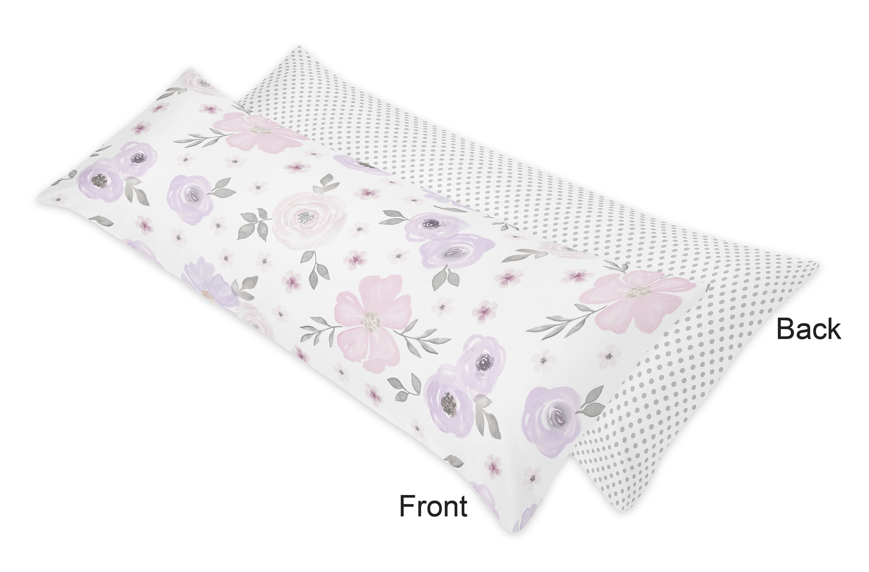 Polka Dot Lavender Purple Pink Grey Watercolor Floral Body Pillow Case Cover