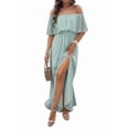 thumbnail image 2 of Women'S Off Shoulder Dot Maxi Dress Ruffle Corset Tassel High Waist Sundress Split Solid Casual Long Dress Gray Green XL, 2 of 8