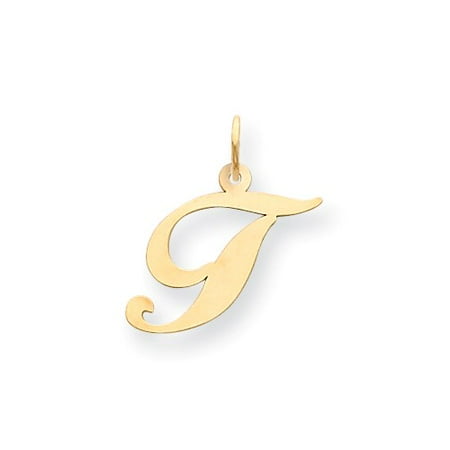 14k Yellow Gold Medium Fancy Script Initial T Charm (0.8in)