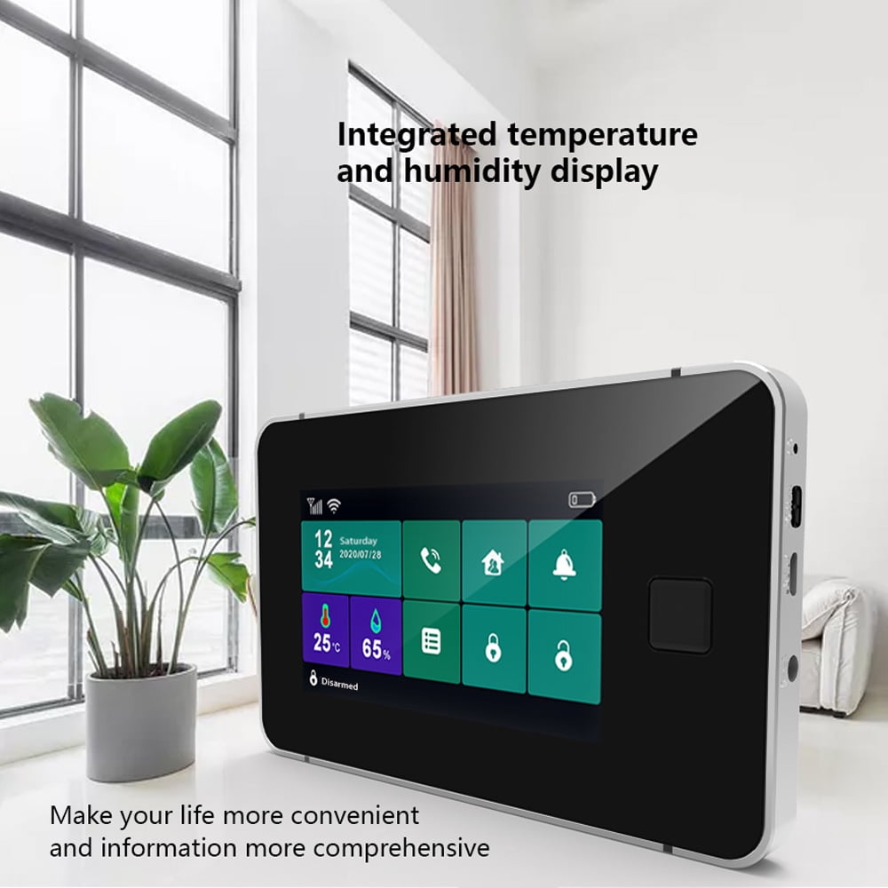 2G WiFi TY Wireless Home Alarm System 4.3-inch Full Touch Screen Alarm Panel with Fingerprint Unlocking SOS Anti-theft Alarm Temperature and Humidity Wireless Alarm System for Home Security