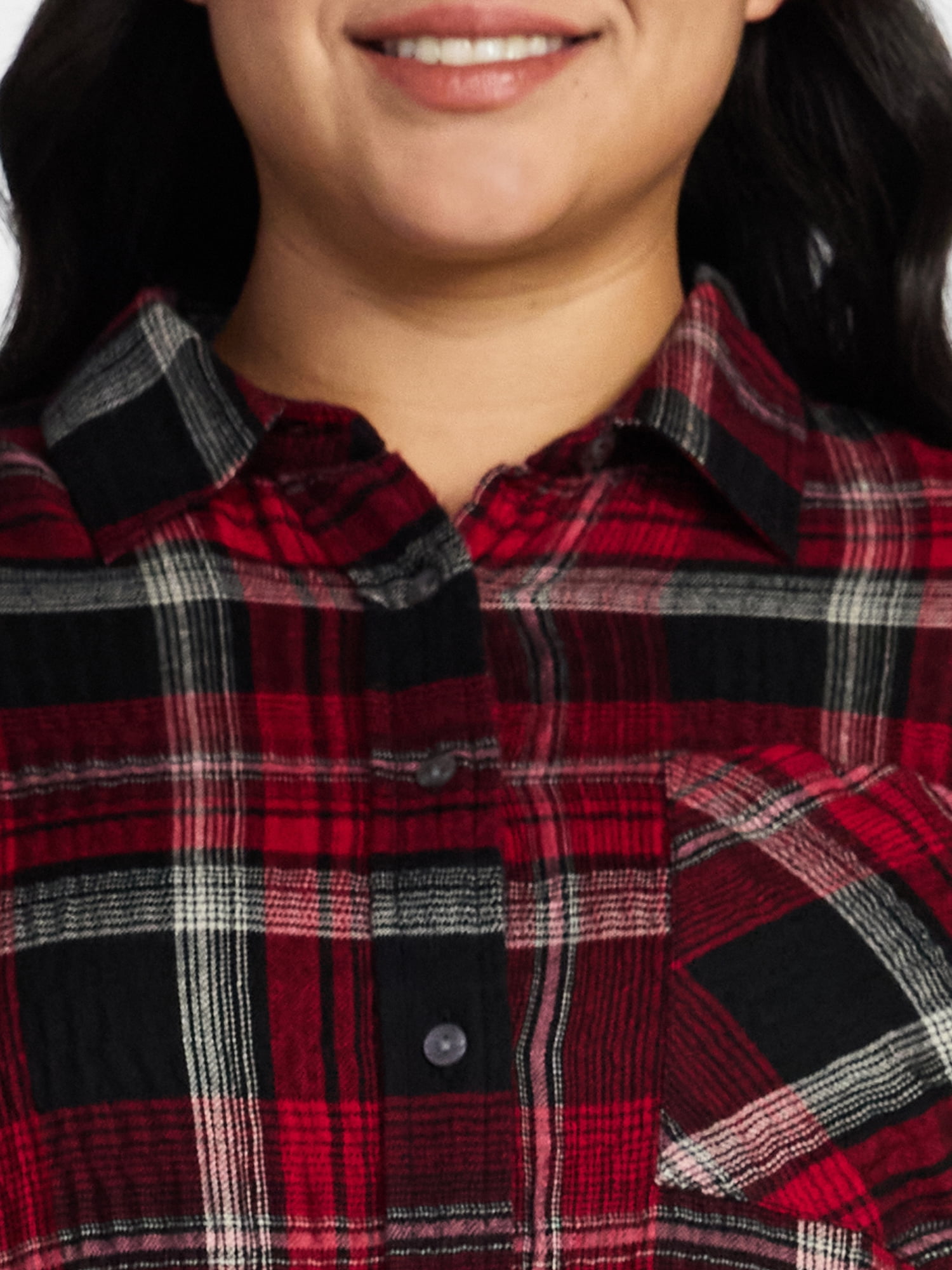 Terra & Sky Women's Plus Size Plaid Button Front Shirt, Sizes 0X-5X