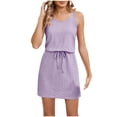 thumbnail image 1 of AherBiu Robes pour Femmes Sans Manches Broderie Anglaise Robe Mini Décontractée Bretelles Spaghetti Col Rond Lacée Robe Courte, 1 of 7