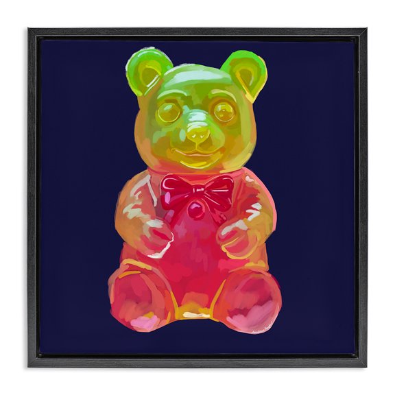 Stupell Industries Contemporary Candy Bear on Blue Black Floating Frame Canvas Art, 25 x 25, by Amelia Noyes
