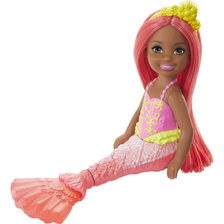Barbie Dreamtopia Chelsea Mermaid Small Doll & Accessory, Coral-Colored Hair & Tail (6.5-inch)