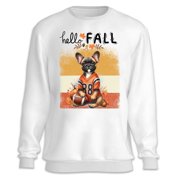 Hello Fall French Bulldog Football Welcome Autumn with Leaves Pumpkins Sweatshirt Unisex Merch Dog Lover Gifts - 00012