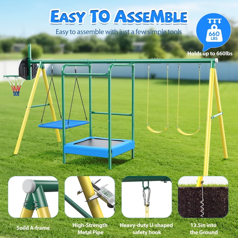 Easoger Metal Swing Set, 166x67x80 inches, outdoor kids playset
