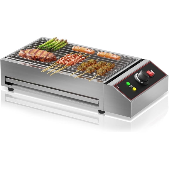 Electric Indoor Grill,1800W Commercial Portable BBQ Grill Smokeless Countertop Grill with Removable Griddle, Stainless Steel,for Restaurant Home Camping Party Picnic