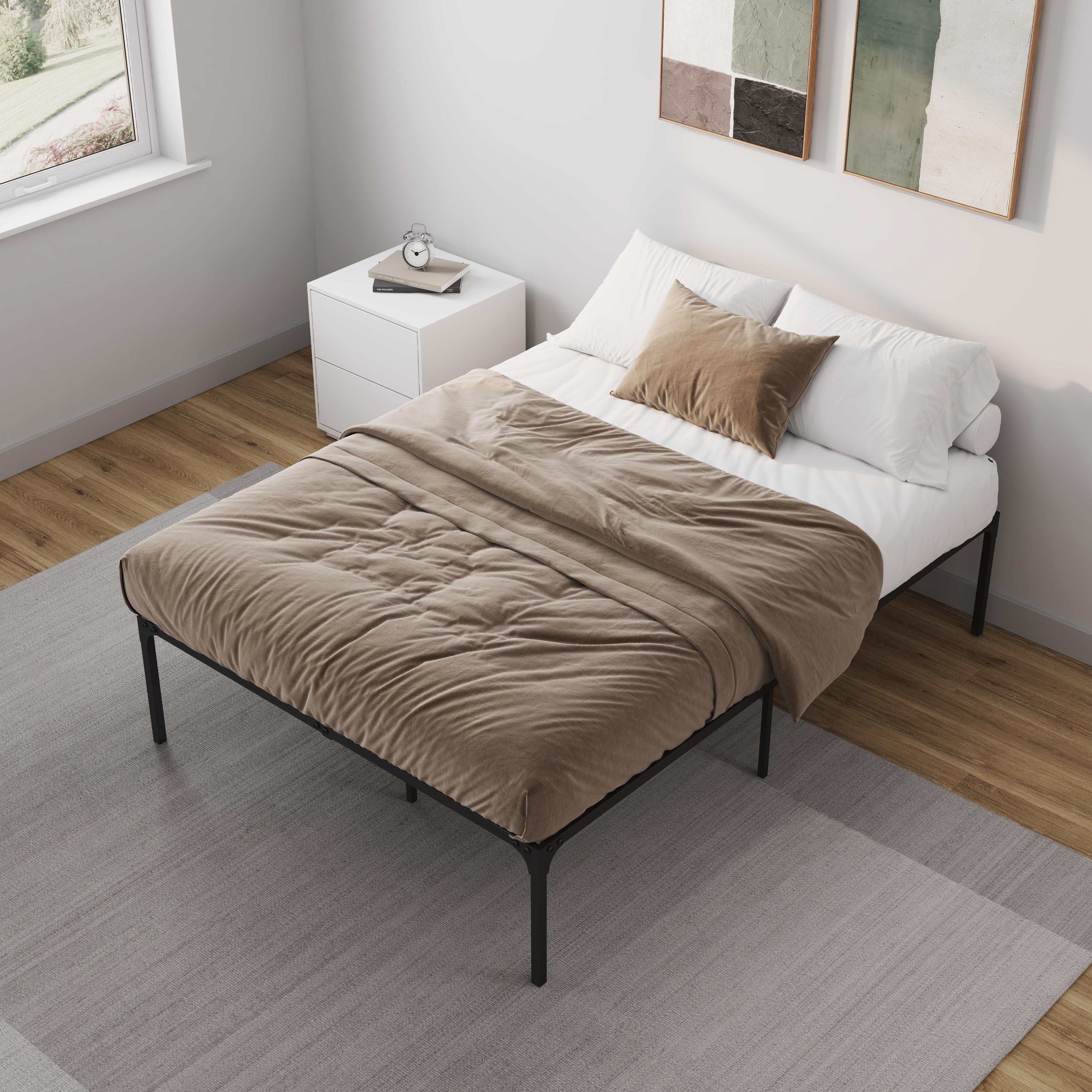 NapQueen ZETA Heavy Duty Easy Assembly Metal Platform Bed Frame, Queen Size