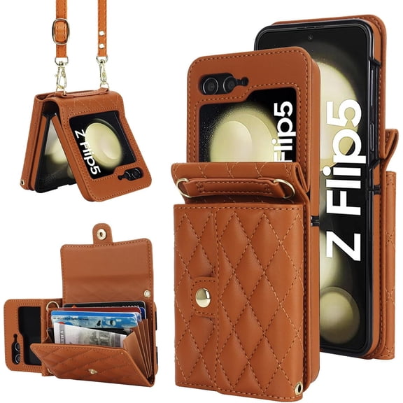 MYKOMI Women Wallet Purse for Samsung Galaxy Z Flip 5 5G Case Crossbody with Credit Card Holder Strap Lanyard RFID Blocking Protection Flip Leather Zipper