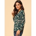 thumbnail image 4 of INSPIRE CHIC Women's Vintage Floral Tie V Neck Ruffle Fall Blouse Tops, 4 of 6