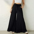thumbnail image 6 of cocolona Womens Wide Leg Pants Elastic High Waist Ruffle Flowy Pants Baggy Sweatpants Solid Color Lounge Trousers with Pockets, 6 of 7