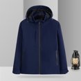 thumbnail image 2 of Windbreaker Men Unisex Hooded Long Sleeve Solid Zipper Outdoor Detachable Hardshell Coat Navy 4XL Windbreaker Front-Zip Jacket, 2 of 6