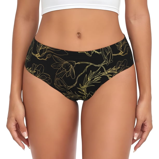 Balery Gold Gloss Outline Floral Ropa Interior de Algodón para Mujer con Dibujo – Braguitas Cómodas y Elásticas, Estilo Clásico-4X-Large
