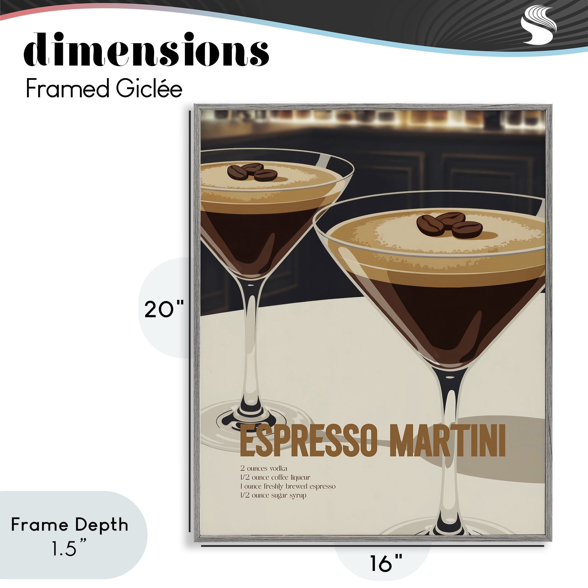 Stupell Industries Sleek Modern Espresso Martini Gray Framed Giclee Art, design by Andreas Magnusson