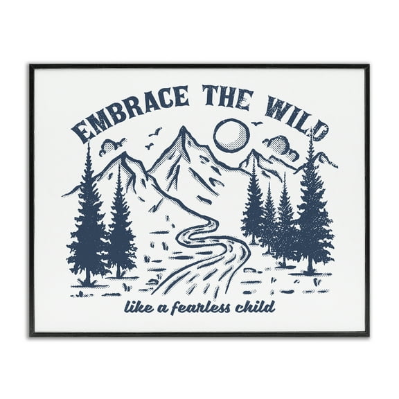 Stupell Industries Embrace the Wild Phrase Landscape & Nature Painting Black Framed Art Print Wall Art, 14 x 11