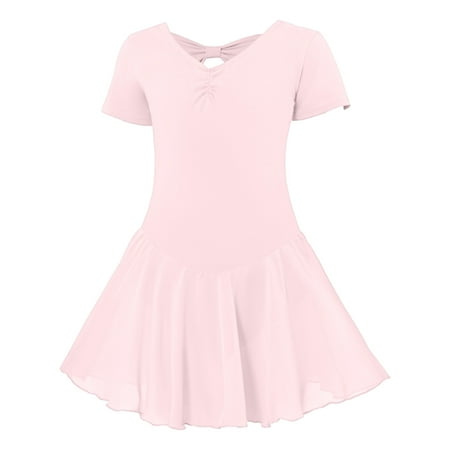 DHFJKG Ballet Leotards For Girls Short Sleeve Tutu Dresses Kids Teens Ballerina Dance Leotard Comfortable Dresses