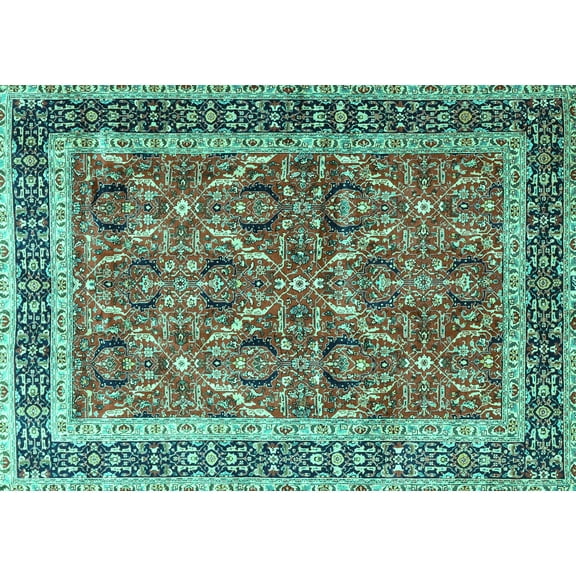 Ahgly Company Machine Washable Indoor Rectangle Persian Turquoise Blue Traditional Area Rugs, 5' x 7'