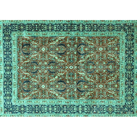 Ahgly Company Indoor Rectangle Persian Turquoise Blue Traditional Area Rugs, 5' x 7'