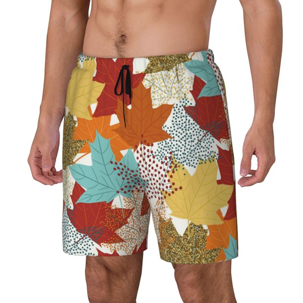 Fotbe Fall Maple Leaves Traje de Baño para Hombre – Shorts de Natación de Secado Rápido con Forro y Bolsillos-3X-Large