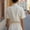 Beige, variant on LEKODE Women Stand Split Collar Short Sleeve Blouse, Elegant Solid Color Work Office Casual Dress Shirt Top Basic Tees Boho Summer Tops Beige L