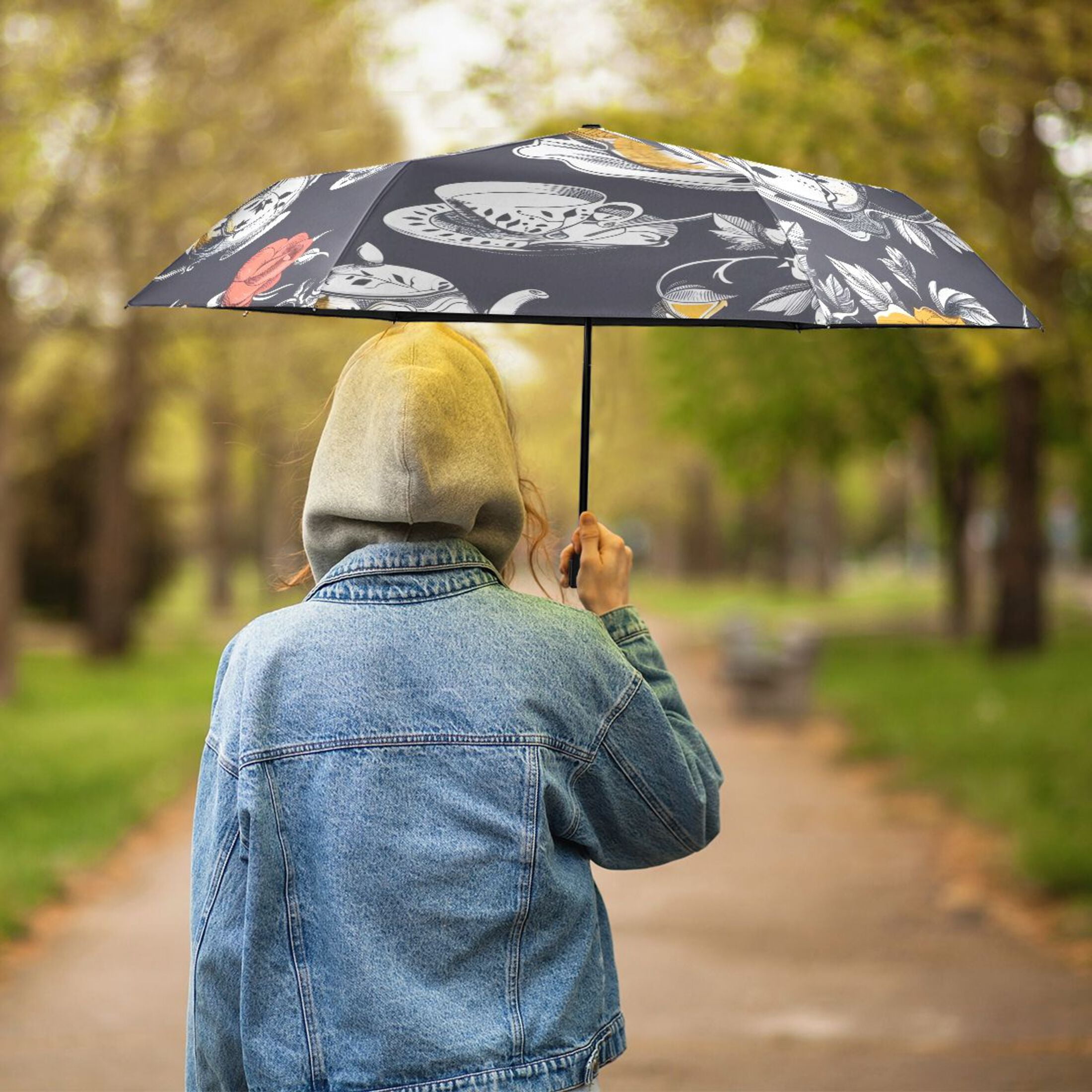 Rose Flower Teacup Teapot Compact Sun Umbrella Windproof Travel Umbrellas for Rain Strong Portable UV Protection