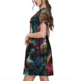 thumbnail image 2 of Haiem Colorful Rose Bird Pattern Women's Short-Sleeve Scoop Neck Swing Dress, 2 of 6
