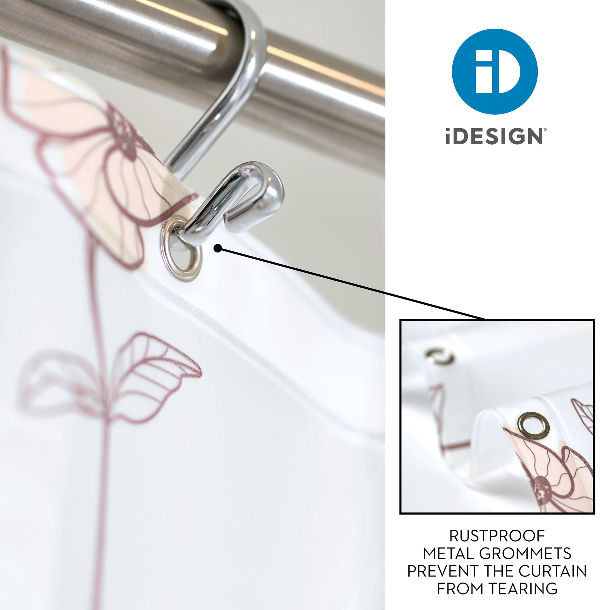 iDesign Waterproof PEVA Shower Curtain, Flowers, Multi Color/Frost