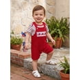 thumbnail image 6 of Loicainy Bbay Toddler Girls Boys 2Pcs Independence Day Outfit 3 6 12 18 Months Short Sleeve Crew Neck Striped Print Romper and Suspender Pants Clothes Set, 6 of 9
