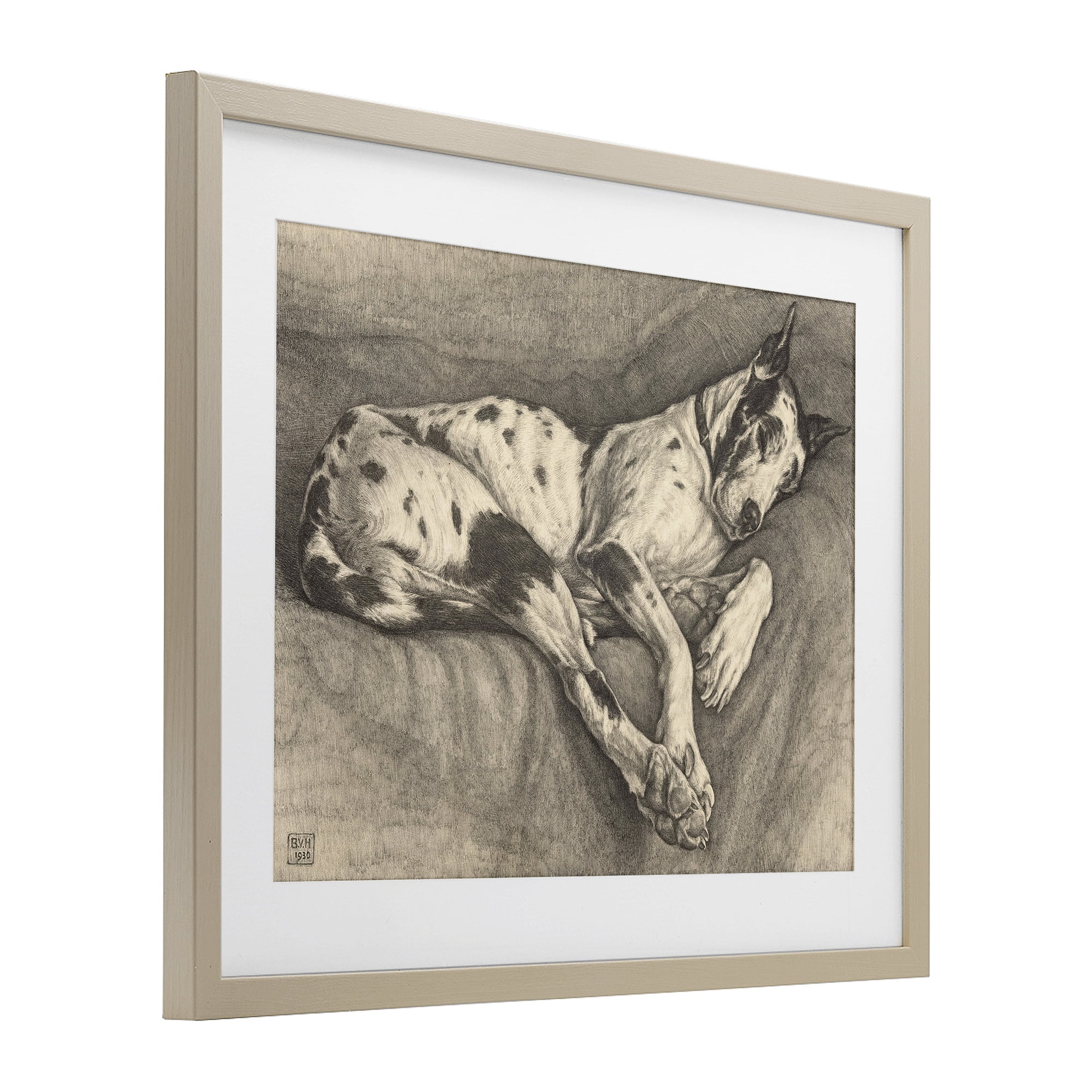 Stupell Industries Sleeping Hound Drawing Birch Framed Print Under Glass, design by Bertha Van Hasselt