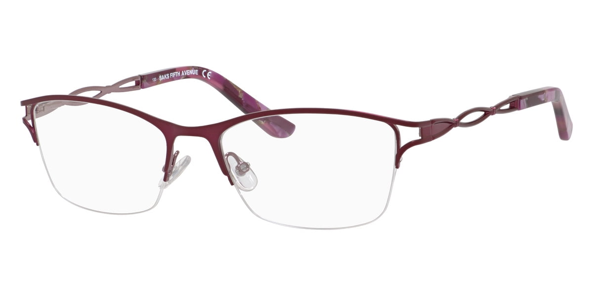 Saks Fifth Avenue 299 SemiRimless Rectangular Plum Eyeglasses