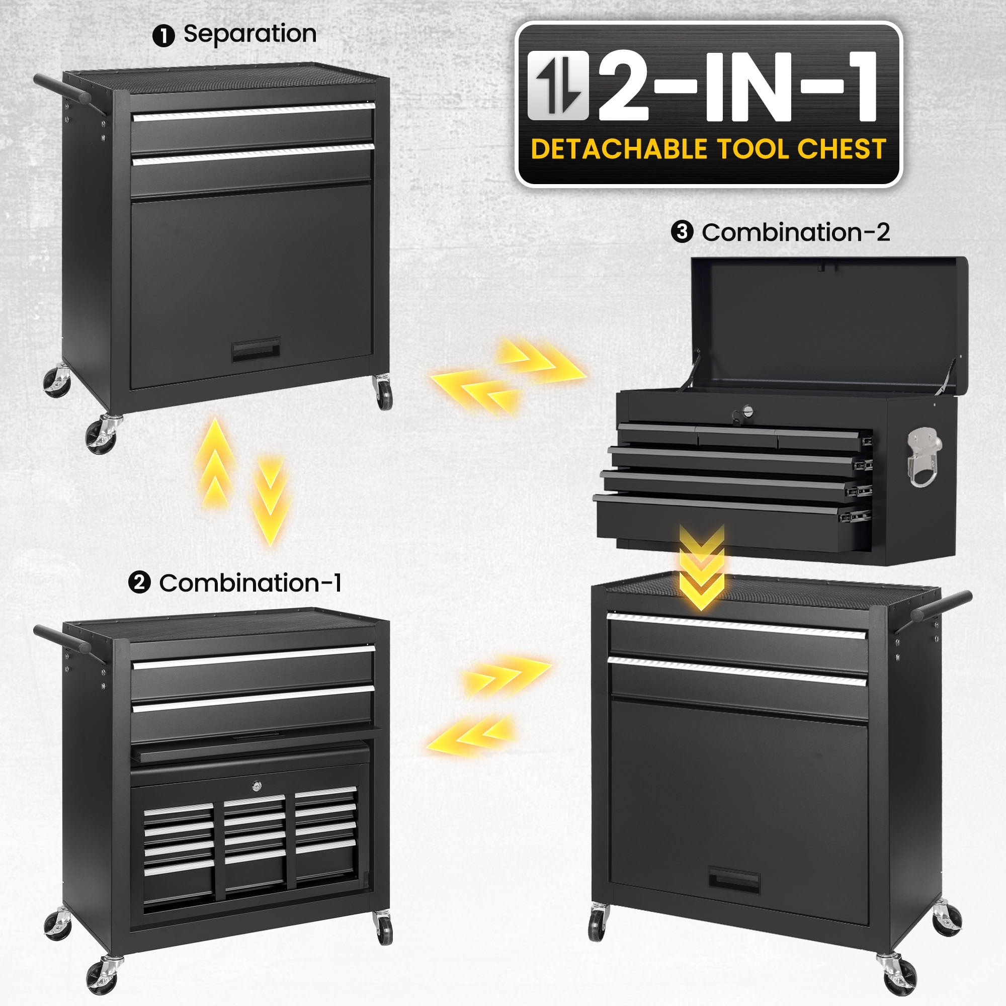 Seizeen 2-IN-1 Metal Tool Box, 8-Drawer, Mobile & Portable Tool
