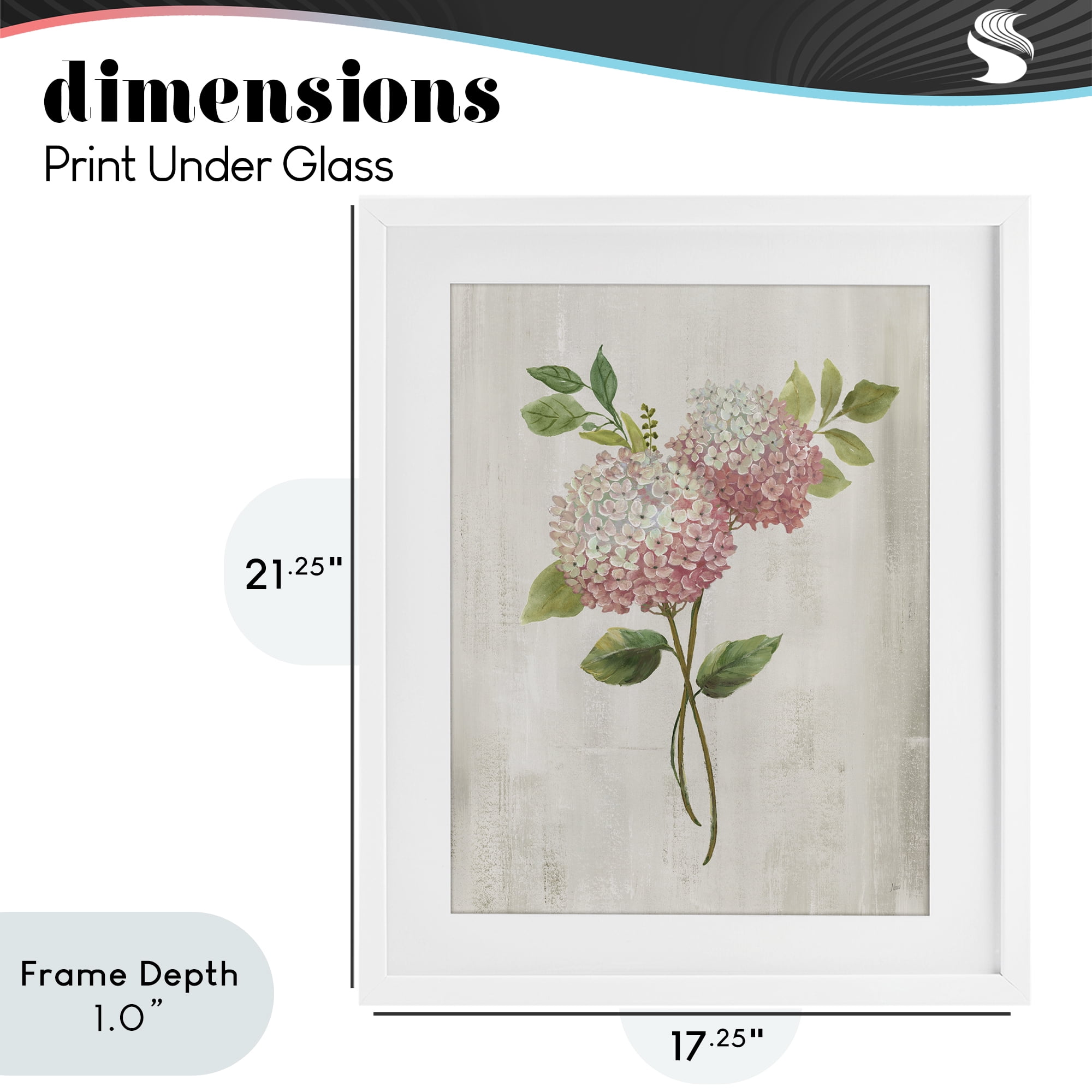 Stupell Industries Pink Hydrangea Paired Stems White Framed Print Under Glass, design by Nan